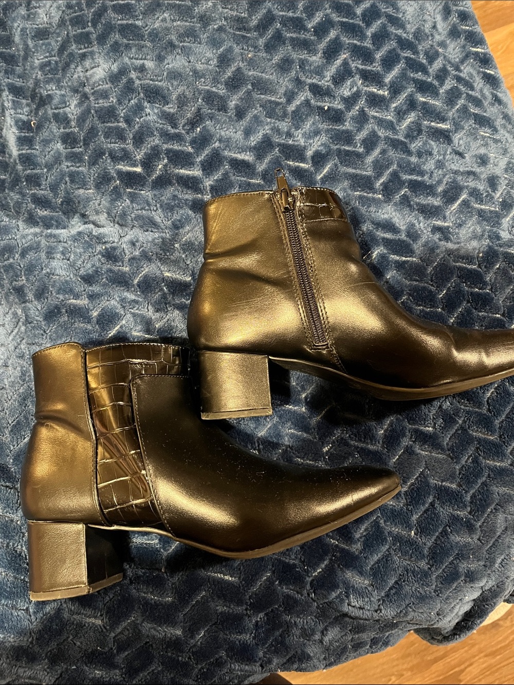 East 5th Black Ankle Booties with Croc-Texture Panel